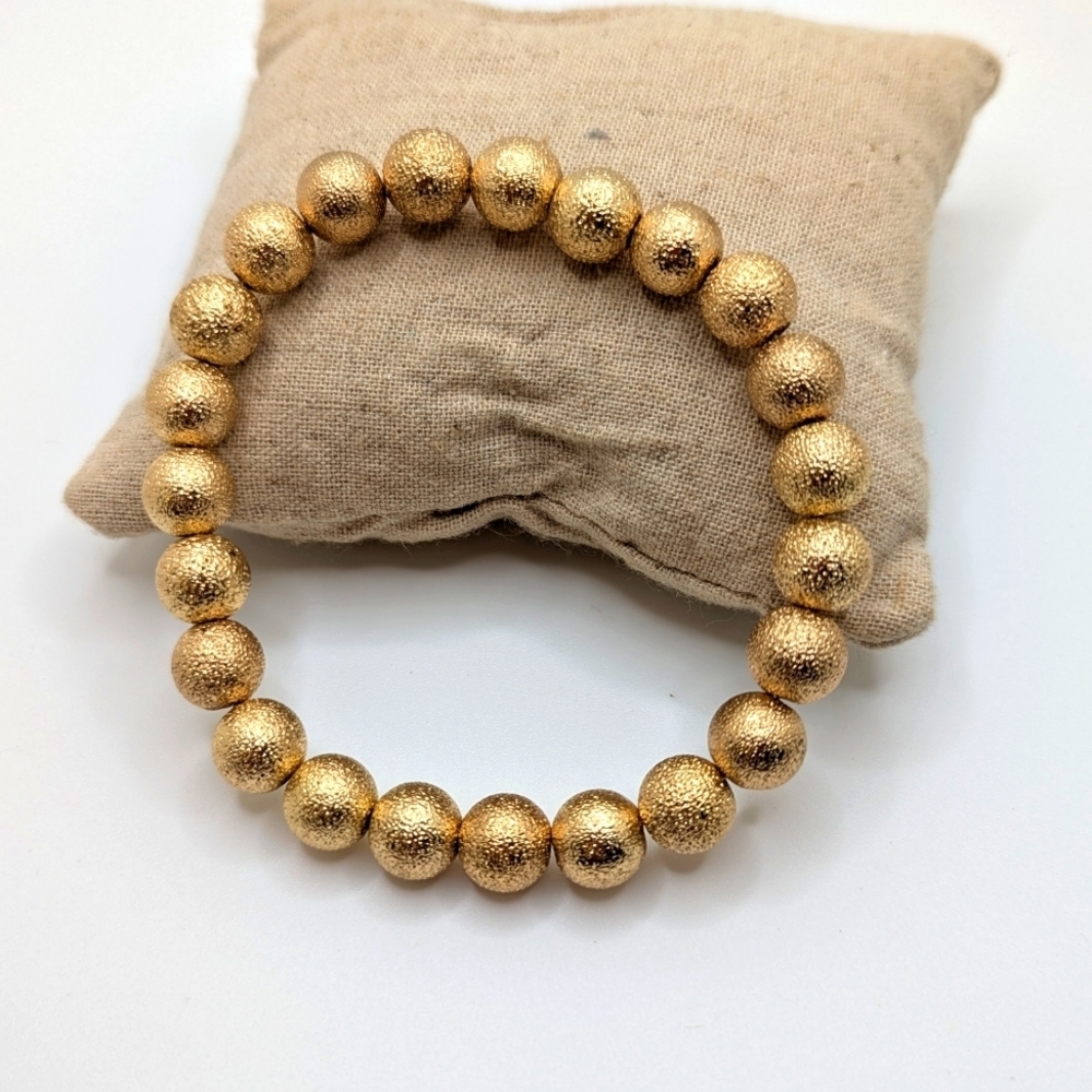 Classic Bracelet Metal Gold Tone Textured Ball Bead Stretch Heavy